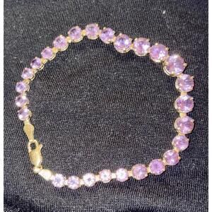 14K YELLOW GOLD AND GRADUATED AMETHYST BRACELET DOMINO HALLMARK 7.25" VERY NICE!